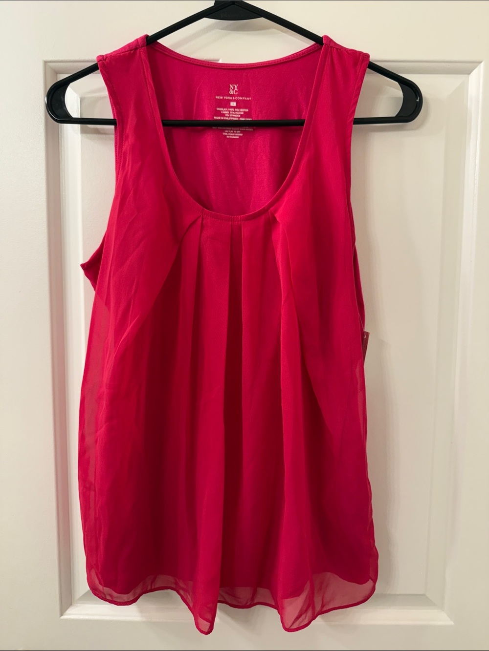New York & Company Hot Pink Pleated Chiffon Tank